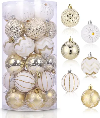 Produktbild von Weihnachtskugeln,Weihnachtskugeln Kunststoff,Weihnachtsbaumschmuck,30 Stš¹ck Wei?e Gold Weihnachtskugeln,An Einem Weihnachtsbaum H?ngen