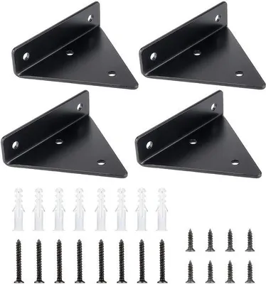 Immagine prodotto di Ibenzoa® Kit di 4 supporti invisibili per mensole a muro, design triangolare, ferro inossidabile nero, 80 x 100 mm – ideali per libri e oggetti decorativi