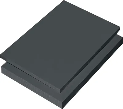 Two dark gray rectangular sheets are stacked on a white background.