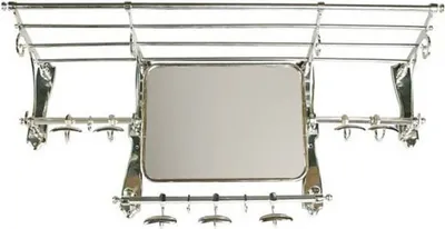 Produktbild von Französische Luxus Wandgarderobe mit Spiegel Silber Edelstahl Garderoben Halter Mod Paris - Garderobe Antik Stil Barock Jugendstil  Hotel, Cafe Restuarant Möbel