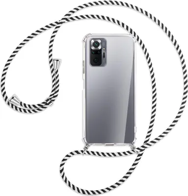 Produktbild von Handykette Backcover-Schutzhülle mit Band (Metall silberfarben) für Xiaomi Redmi Note 10 Pro / Pro Max - schwarz/weiß gestreift