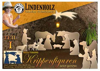 Produktbild von Schnitzholz Krippe mit Heiliger Familie