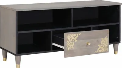 Image de Meuble TV avec étagère vidaXL, gris, 100 x 33 x 46 cm, bois massif de manguier