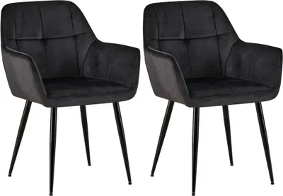 Immagine prodotto di set di 2 sedie da pranzo in velluto - Sedie - Seduta confortevole, design di facile manutenzione | Colore: nero