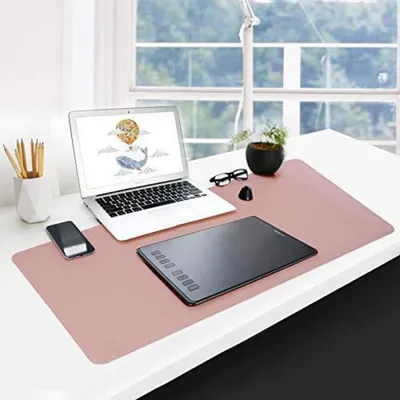 Image de Sous-main pour bureau, tapis de souris, 900x400x2 mm, rose et argent, imperméable, antidérapant, aspect cuir