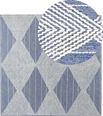 Zdjęcie produktu dla BELIANI Dywan beżowo-niebieski wełna poliester 200 x 200 cm ręcznie tkany geometryczny wzór w stylu boho do salonu sypialni