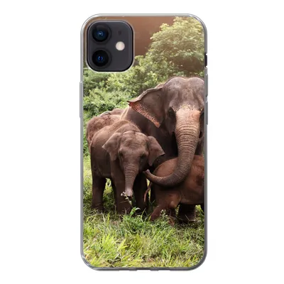 Produktbild von MuchoWow® Handyhülle Schutzhülle Hülle für iPhone 12 mini Elefant - Tiere - Wald - Gras - Grün Silikon Softcase Handy Hülle - Bild