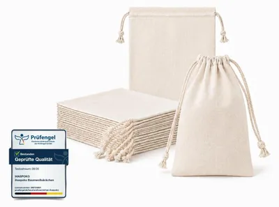 Produktbild von Baumwollsäckchen mit Kordelzug - 25 Stück - Aufbewahrungsbeutel - 10 x 15 cm