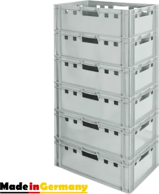 Produktbild von 6 Stück E2 Fleischkisten Kisten Eurobox Lebensmittelecht Metzgerkiste Box Aufbewahrungsbox Kunststoff Wanne Plastik Stapelbar Lagerkisten 60 x 40 Grau Kingpower