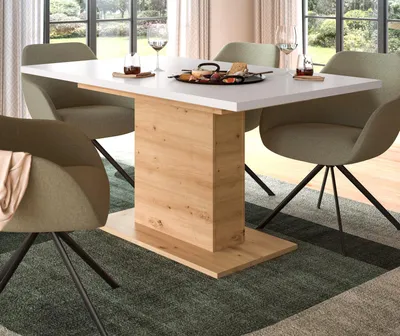 Produktbild von Esstisch "Home-X" in weiß und Artisan Eiche Tisch ausziehbar 150 - 190 cm
