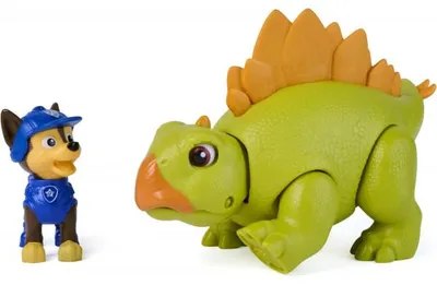 Image de Pat patrouille le film mission dino : chase et stégosaure rugissant - figurine chien + dinosaure