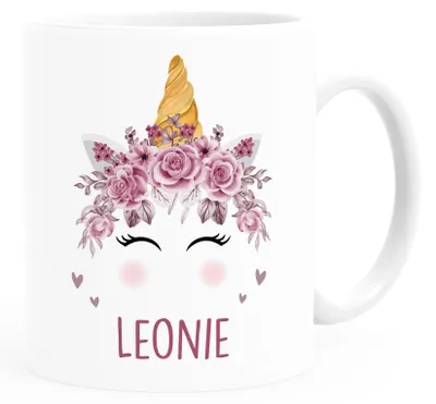 Produktbild von Kindertasse Kunststoff Bär, Fuchs, Einhorn mit Namen personalisierte Namenstasse für Kinder Tiermotive Jungen Mädchen SpecialMe® Einhorn kunststoff-weiß standard