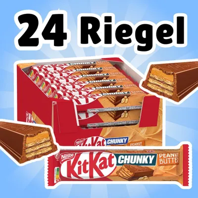 Produktbild von 24× KitKat Chunky Peanut Butter – Waffelriegel mit Erdnussbutter und Milchschokolade – 24×42 g