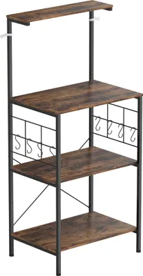 Produktbild von Küchenregal,4-stufigesDesign,Arbeitsplatte,8Haken,Metallrohre,Braun+Schwarz