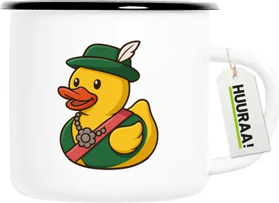 Produktbild von Huuraa Emaille Tasse Quietscheente Schützenkönigin Gummiente Schützenfest 300ml Vintage Campingbecher Geschenkidee