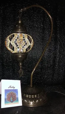 Zdjęcie produktu dla Ręcznie wykonana turecka lampa stołowa ze szkła z mozaiką, wysokość 45 cm, E14, orientalny wzór