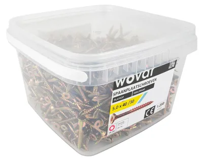 Produktbild von Vorteilseimer Spanplattenschrauben Gelb Verzinkt 5,0 x 40 mm Torx 20 Teilgewinde - 1250 Stück