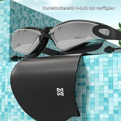 Produktbild von Schwimmbrille mit Sehstärke 0-6 Dioptrien, Anti-Beschlag, Weitwinkel, inkl. Nasenclip und Etui, für Schwimmbad