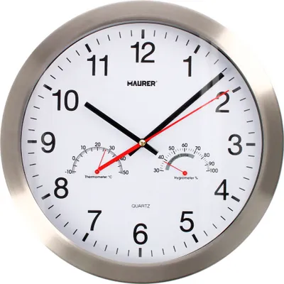 Immagine prodotto di Orologio da parete Ø 30 cm. Con igrometro e termometro. Frontale in acciaio