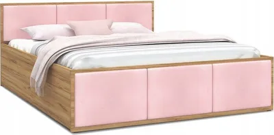 Produktbild von Bett mit Lattenrost Jugendbett Doppelbett  180x200 rosa-eiche ohne Matratze