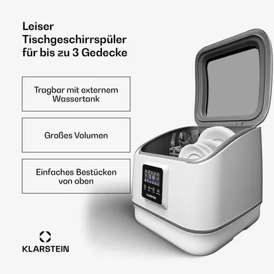 Produktbild von Klarstein SilentScrub Tischgeschirrspüler - kompakte & tragbare Tischspülmaschine für 3 Gedecke, 7 Programme & digitaler Touchscreen - leiser Betrieb bei 55 dB