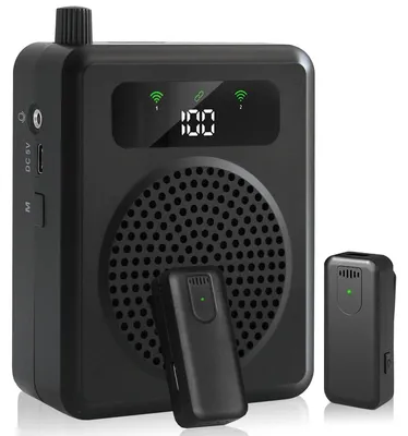 Immagine prodotto di Amplificatore vocale portatile - Microfono lavalier wireless - 20 m di portata - 2 microfoni - Batteria 2000 mAh
