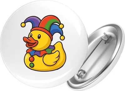 Produktbild von Huuraa Button Quietscheente Karneval Gummiente Jeck 59mm rund mit Sicherheitsnadel Ansteckbutton Geschenkidee