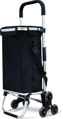Produktbild von VOUNOT® Aluminium Einkaufstrolley Treppensteiger, Trolly Einkaufswagen Klappbar, mit 6 Räder und Kühlfach, Wasserdicht, 50L, Schwarz
