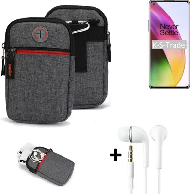 Produktbild von K-S-Trade Gürteltaasche + Kopfhörer kompatibel mit OnePlus 8 Handy Tasche Holster Schutz Hülle Handy Hülle grau Zusatzfächer 1x