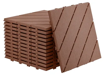 Produktbild von XMTECH Terrassenfliesen 2㎡ (22 Stück) – Klickfliesen 30x30 cm in Braun Typ B, Holzoptik Balkonfliesen für Terrasse & Garten, Wetterfest