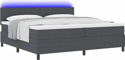 Produktbild von LED Boxspringbett Dunkelgrau und Weiß 200 x 200 cm Cordstoff