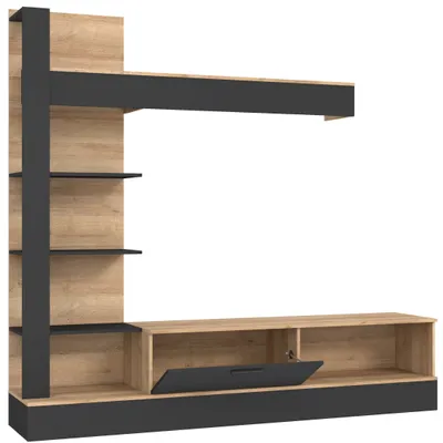 Zdjęcie produktu dla Casa Dolce szafka ścienna GELUZA, dąb + czarny, 205x41,5x192 cm, 1 długa półka, 3 małe półki, 1 szafka, 1 otwarta komora