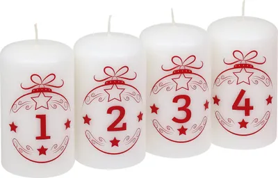 Produktbild von Stumpenkerzen "Advent Balls 1 - 4", 4er-Pack Weiß 100/57 mm, Weihnachtskerzen von Steinhart Kerzen in RAL-Kerzen Güte Qualität