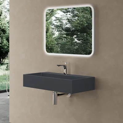 Image de doporro Vasque à Poser Gris Noir Mat avec Bonde Lavabo de Salle de Bains Suspendu 80cm Lave Mains Rectangulaire avec Cache Bonde Colossum6028