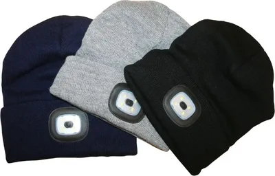 Produktbild von Oleanderhof Gadgets Sportbekleidung Geschenkidee Damen Herren LED-Haube mit Stirntaschenlampe (abziehbar) (WM1582-schwarz)