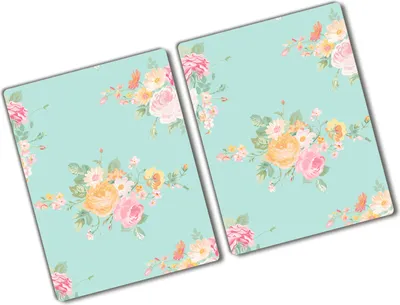 Produktbild von Tulup Glas Herdabdeckplatte - 2x40x52 cm - Glaskeramikkochfeld-Abdeckung Spritzschutz Glasabdeckplatte Kochplattenabdeckung und Schneidebrett - Zweiteilig - Blumen & Pflanzen - Blumenmuster - Mehrfarbig