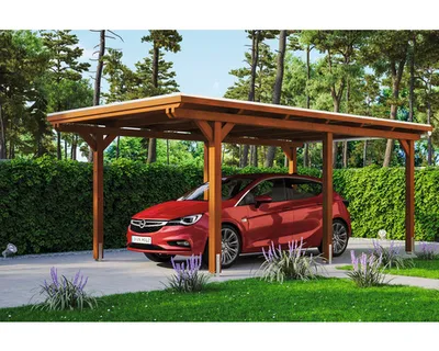 Produktbild von Einzelcarport SKAN HOLZ Emsland inkl. EPDM Folie, Pfostenanker 354 x 604 cm nussbaum