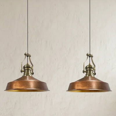 Produktbild von Asletl Pendelleuchte Esstisch Gelb 2 Flammig Metall 41 cm, Hängelampe Esstisch Wohnzimmer, Hängelampe Industrial Vintage, Küchenlampe Vintage - Kupfer