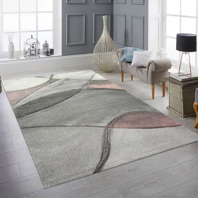 Produktbild von Teppich modern Teppich Wohnzimmer abstrakt in rosa grau pastell Größe - 200 x 290 cm
