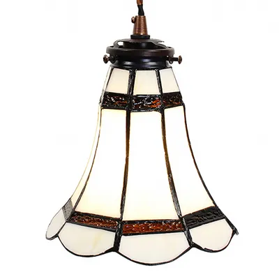 A close-up, studio shot of a Tiffany-style pendant light.