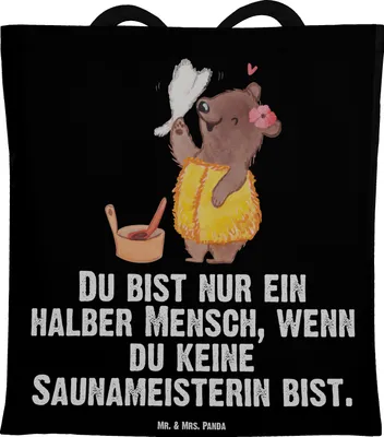 Produktbild von Mr. & Mrs. Panda Tote Bag Saunameisterin Herz - Schwarz - Geschenk, Tasche, Jutebeutel, Einkaufstasche, Shopping, Laptoptasche