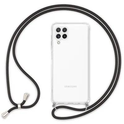 Produktbild von NALIA Handyhülle mit Kette für Samsung Galaxy A22, Transparente Schutzhülle & Handy-Schnur, Robust Vergilbungsfrei Klar Schwarz