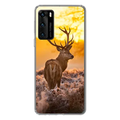 Produktbild von MuchoWow® Handyhülle Schutzhülle Hülle für Huawei P40 Hirsche - Tiere - Sonnenuntergang - Winter - Heidekraut - Natur Silikon Softcase Handy Hülle - Handytasche