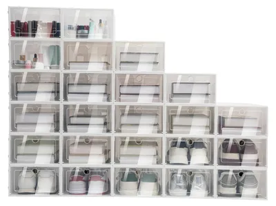 Obrázek produktu pro Organizér na boty, stohovatelný, průhledný design, 24 kusů, bílá barva
