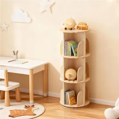 Zdjęcie produktu dla Obrotowy Regał Na Książki 3 Poziomy 360 Stopni Okrągła Biblioteczka Na Kółkach 39 Cm X 98 Cm