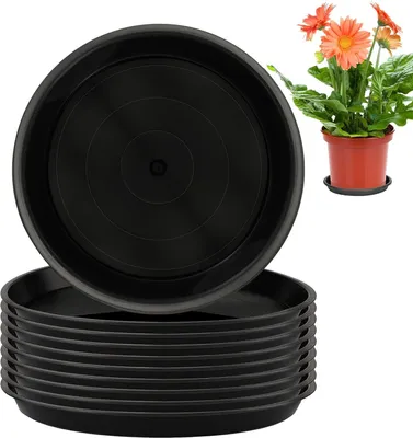 Immagine prodotto di Vaso da fiori con piattino - Plastica - Adatto per interni ed esterni - 10 pezzi - Nero - 15 cm