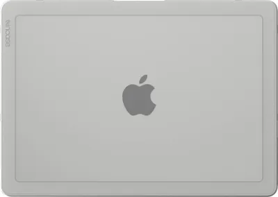 The back of a light gray Incase hardshell case for a MacBook, featuring the Apple logo.