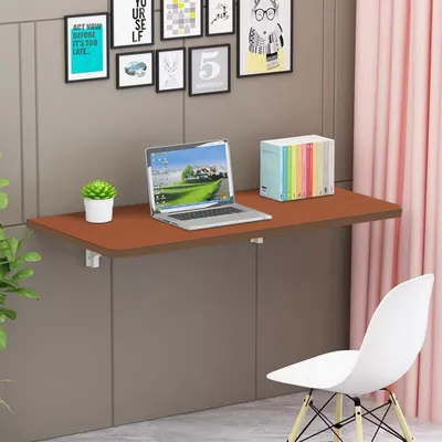 Produktbild von Wandmontierter Klapptisch Klappbarer Wandtisch Platzsparender Schwimmender Schreibtisch Teakholzfarbe