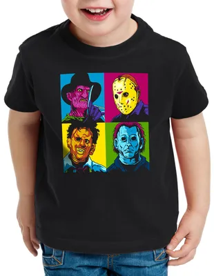 Produktbild von style3 Pop-Art Grusel Kinder T-Shirt freddy jasonn michael leatherface warhol