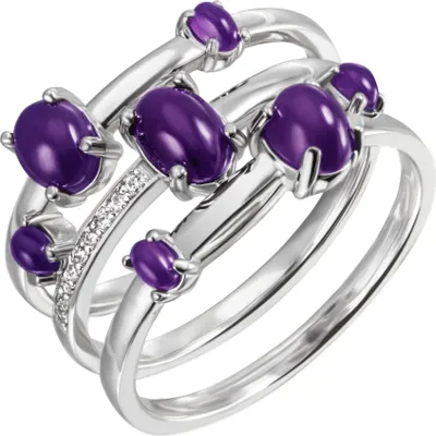 Produktbild von JOBO Damen Ring 58mm breit 925 Sterling Silber 7 Amethyst-Cabochons lila 9 Zirkonia